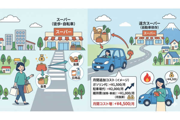 自動車依存の生活では月間数千円のコスト増のイメージ図解画像
