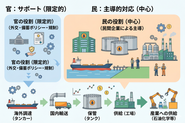 ナフサの確保は民間レベルの対応が中心にならざるを得ないというイメージ図解画像