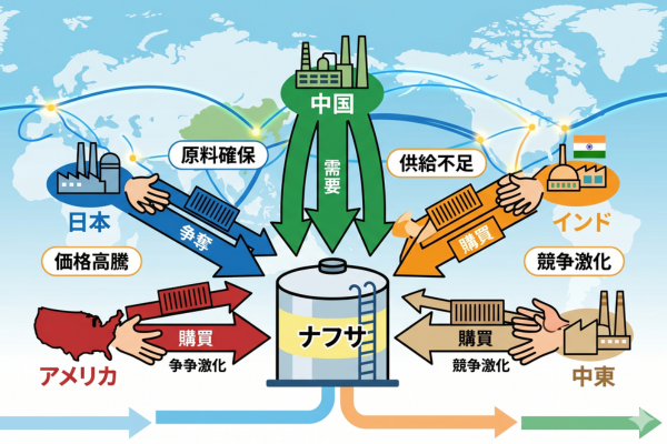ナフサの世界的な争奪戦のイメージ図解画像