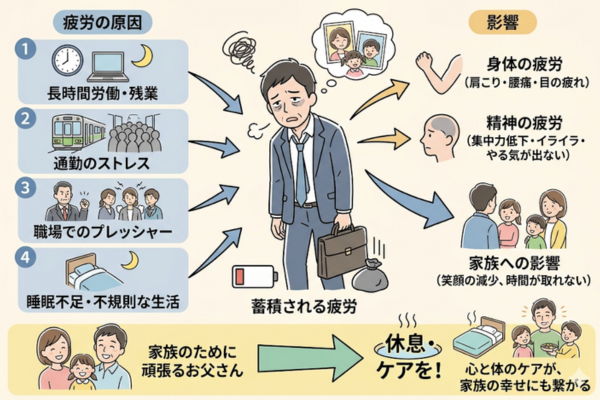 毎日働いてくれているお父さんたちの疲労のイメージ図解画像