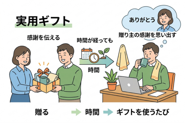 実用ギフトは長く続く感謝の伝わり方が魅力というイメージ図解画像