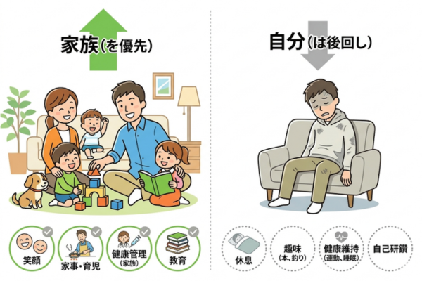 お父さんは自分のことは後回しにしがちというイメージ図解画像